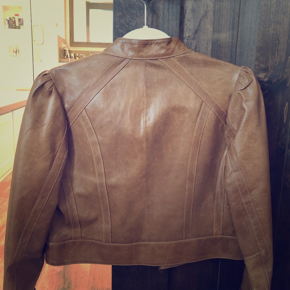 Tan Faux Leather Cropped Jacket